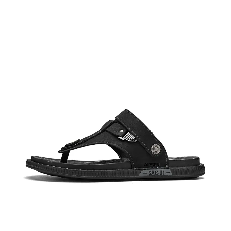 AIPSEN Rubber Sole Flip Flops Men's Black-0