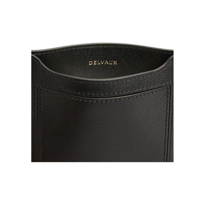 Delvau Pin Cow Leather Cell Phone Pouch, Shoulder Bag, Crossbody Bag Men's Black-6