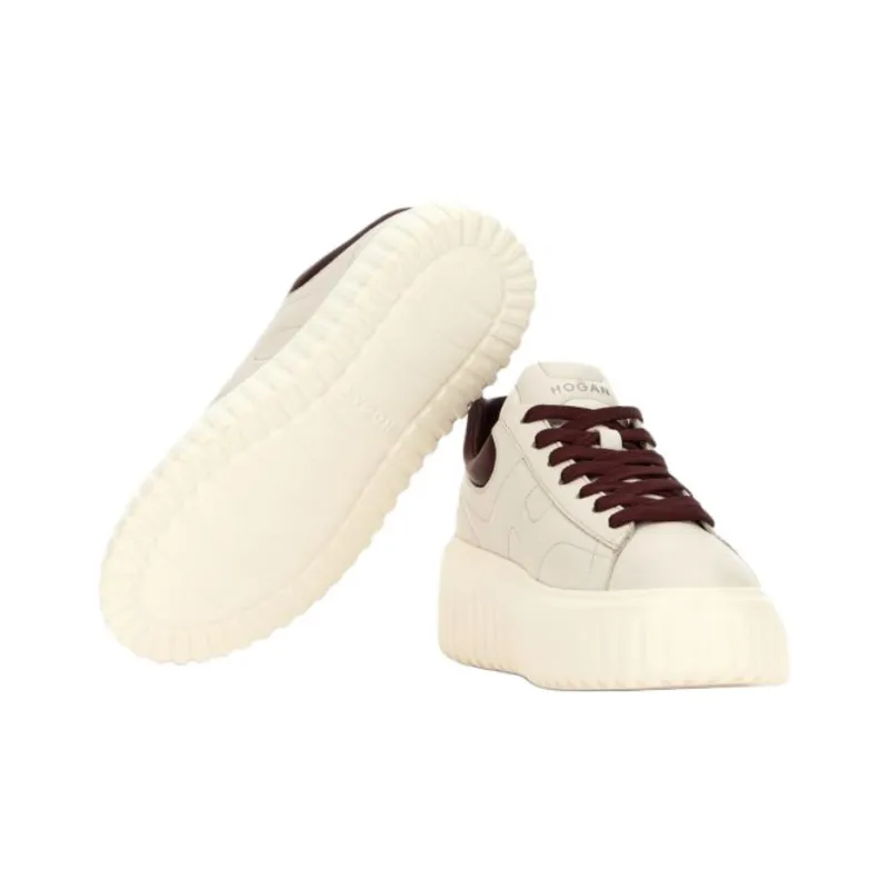 HOGAN H Stripes Low Top Casual Shoes Women's Ivory Dark Brown-4