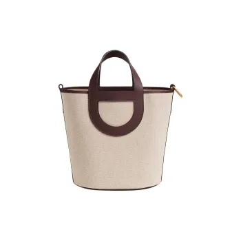 HERMES In The Loop Canvas With Swift Calfskin Handbag Women's Light Beige & Saddle Red