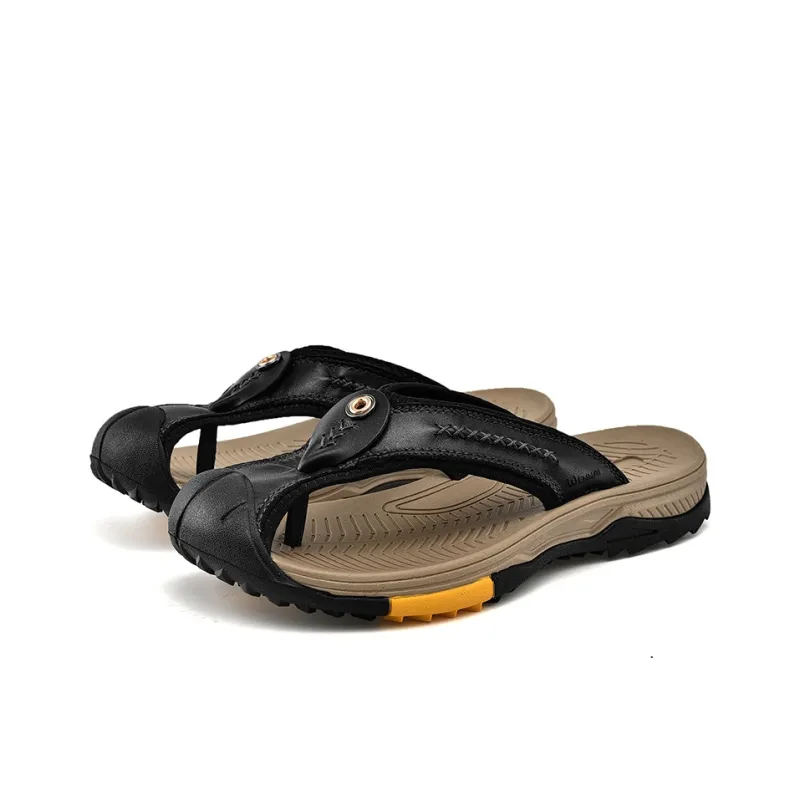 Wen Nai Rubber Sole Flip Flops Men's Black-2
