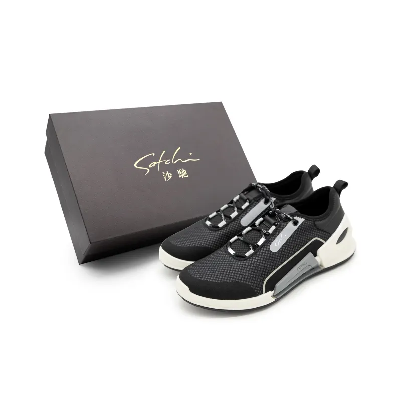 Satchi Slip Resistant, Abrasion Resistant, Breathable, Height Increasing Low Top Casual Shoes Men's Black-6