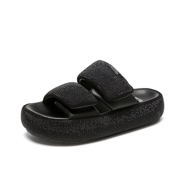 WOOS BOBO Rubber Sole Rhinestone Shock Absorbers Slide Slippers Women's-1