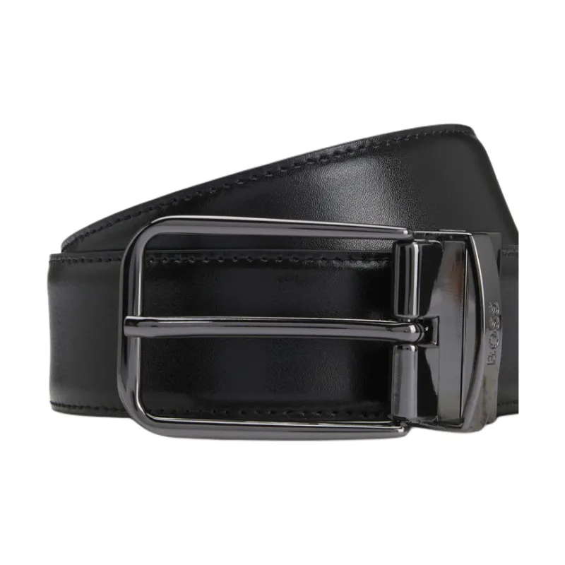 HUGO BOSS Cowhide Split Leather Belts Unisex Black 3.5CM-2