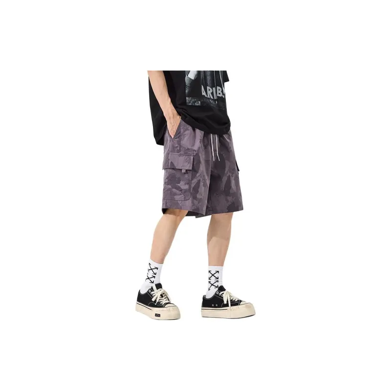 Menglaini Casual Shorts Unisex Purple Lightweight Breathable Knee Length Pants-0