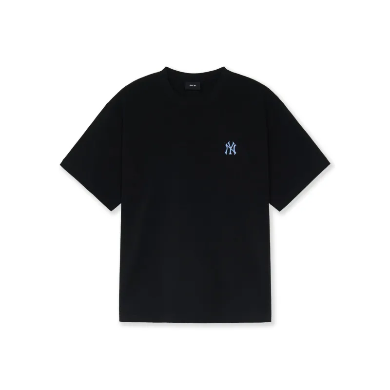 MLB Varsity New York Yankees CURSIVE OVER FIT T Shirt Unisex Black-0