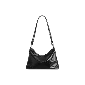 Miao Di Top Grain Cracked Ice Oil Wax Cow Leather Handbag, Shoulder Bag Regular Women's Obsidian Black