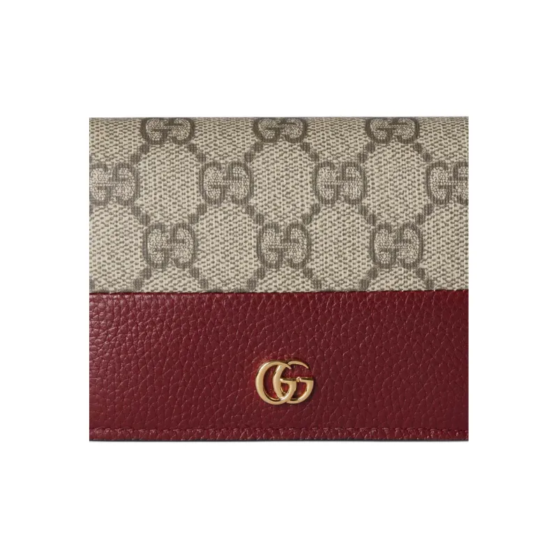 GUCCI GG Marmont Leather Wallet Mini Women's Beige & Red-6