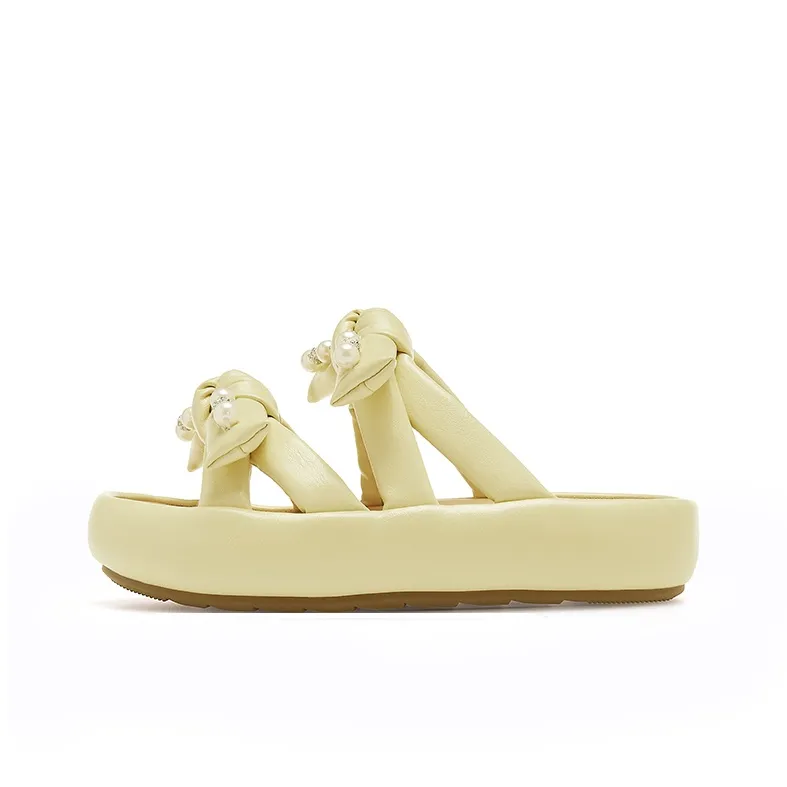 AGSDON Slide Slippers Women's Beige/Yellow-7