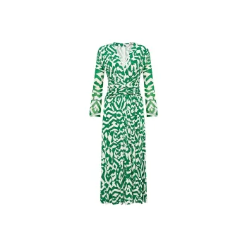 Diane Von Furstenberg SS25 Long Sleeved Dress Women's White Green