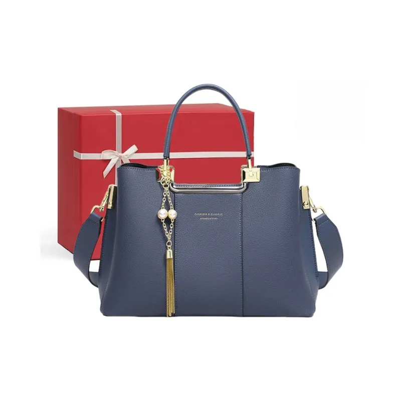 CNNCOO Cow Leather Handbag Women's Blue/Ecru-0