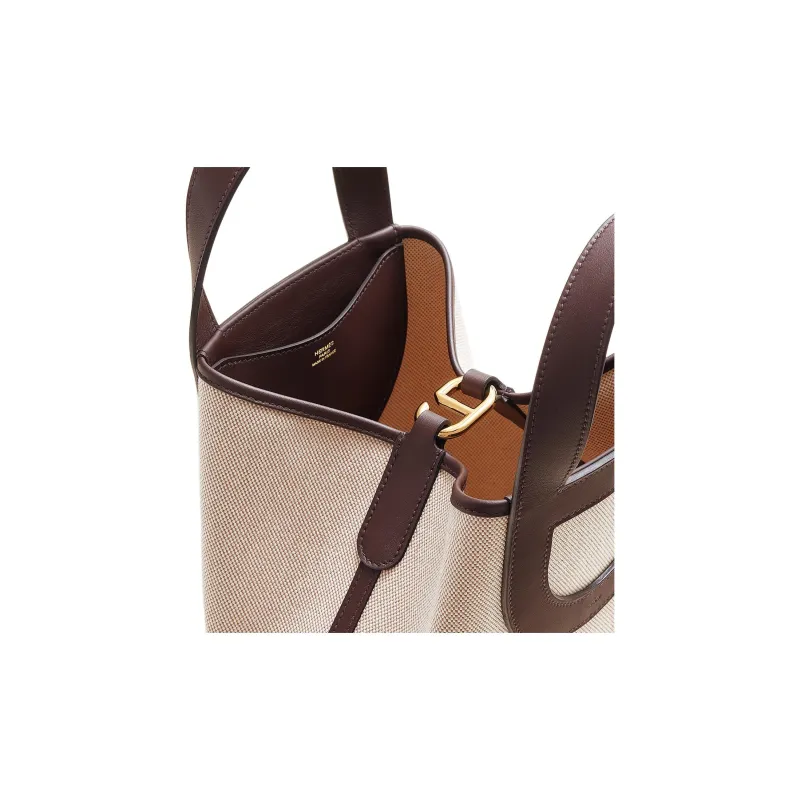 HERMES In The Loop Canvas With Swift Calfskin Handbag Women's Light Beige & Saddle Red-4