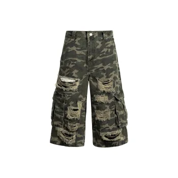 Ang2 Stu Cargo Shorts Unisex Camouflage Ripped Cool Edition