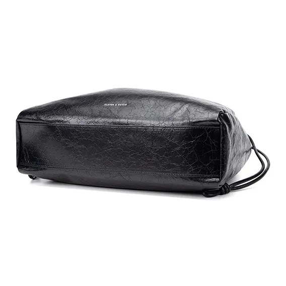 CLEVER& KETCH PU Tote Bag, Shoulder Bag Women's Black-4