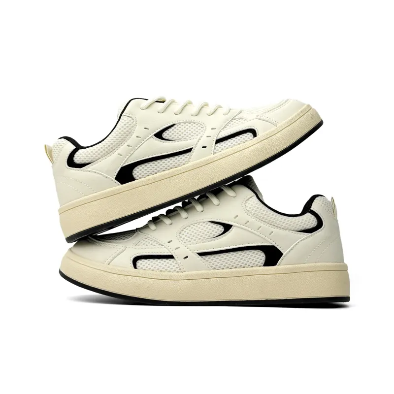 Mengsai Cushioning, Wear Resistant Low Top Skateboard Shoes Men's Beige Black-4