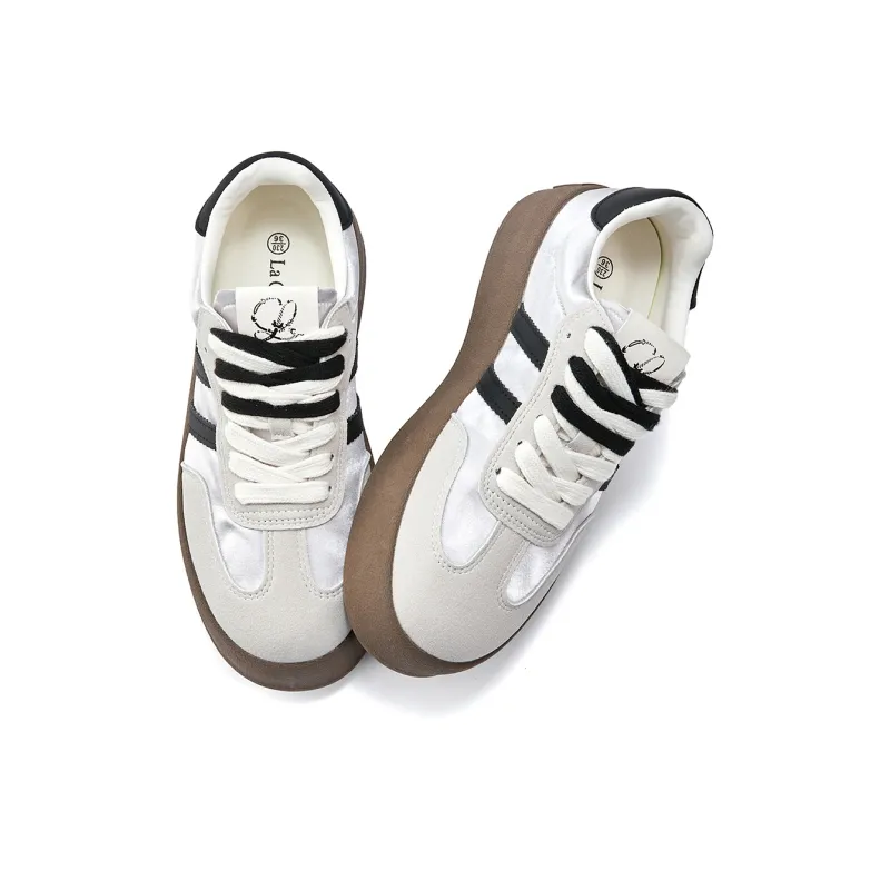 La Chapelle Anti Slip Wear Resistant Low Top Skateboard Shoes Women's Beige Silver Gray-2