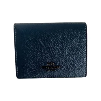 COACH Snap Wallet Pebbled Leather Wallet Small Size Unisex Tin Alloy With Pine Green Multicolor