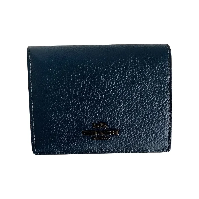 COACH Snap Wallet Pebbled Leather Wallet Small Size Unisex Tin Alloy With Pine Green Multicolor-0
