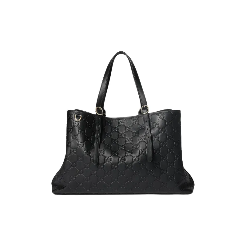 GUCCI GG Emblem Leather Tote Bag, Shopping Bag, Shoulder Bag Tubas Women's Black-0