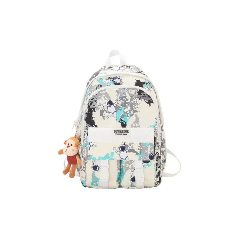 Meow In The Grass Nylon Backpack Unisex Pink/Black/Green/Lake Blue-12