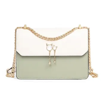 VINEY Cow Leather Small Square Bag Crossbody Bag Shoulder Bag Small Size Women's Cream Green