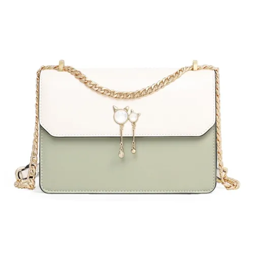 VINEY Cow Leather Small Square Bag Crossbody Bag Shoulder Bag Small Size Women's Cream Green