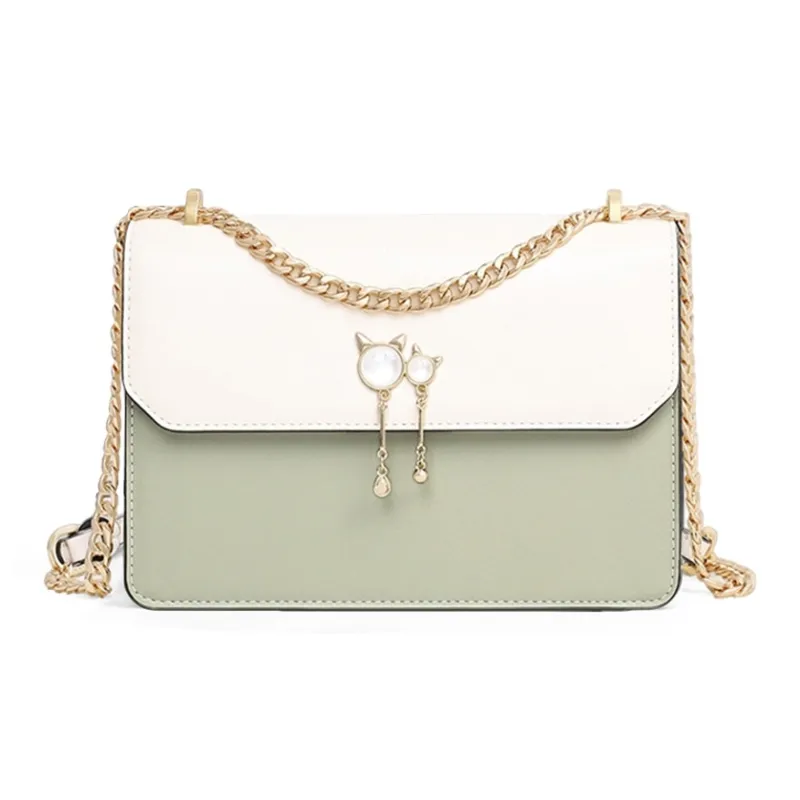 VINEY Cow Leather Small Square Bag Crossbody Bag Shoulder Bag Small Size Women's Cream Green-0