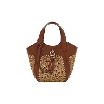 AMANI Fur And Hemp Rope Pinwheels Pattern With Cow Leather Handbag Trumpets Women's Khaki