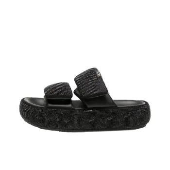 WOOS BOBO Rubber Sole Rhinestone Shock Absorbers Slide Slippers Women's