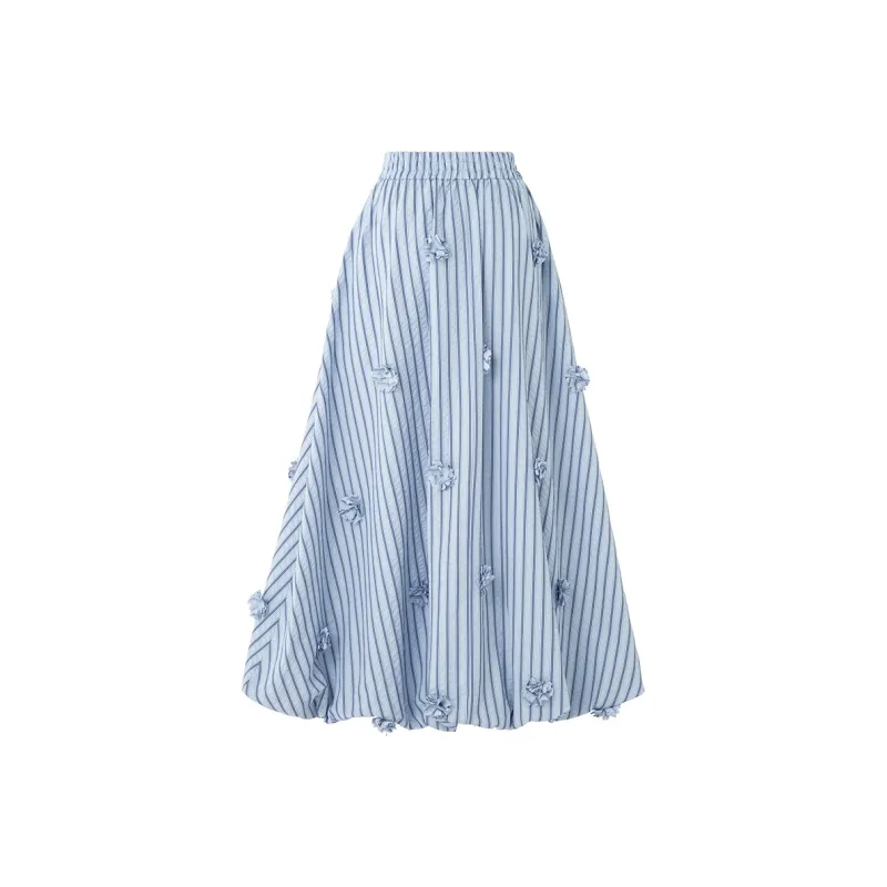 SOON FLOWER Casual Long Skirt Women's Blue-1