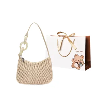 ERANGBEAR PU With Straw Woven Shoulder Bag Regular Women's Ecru