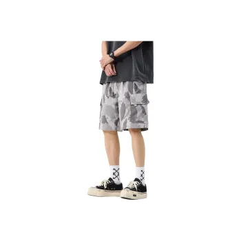 Menglaini Casual Shorts Unisex Light Gray Breathable Camouflage
