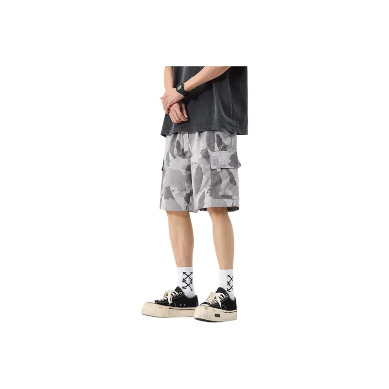 Menglaini Casual Shorts Unisex Light Gray Breathable Camouflage-0