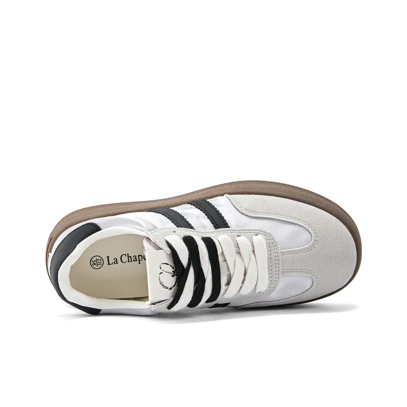 La Chapelle Anti Slip Wear Resistant Low Top Skateboard Shoes Women's Beige Silver Gray-6