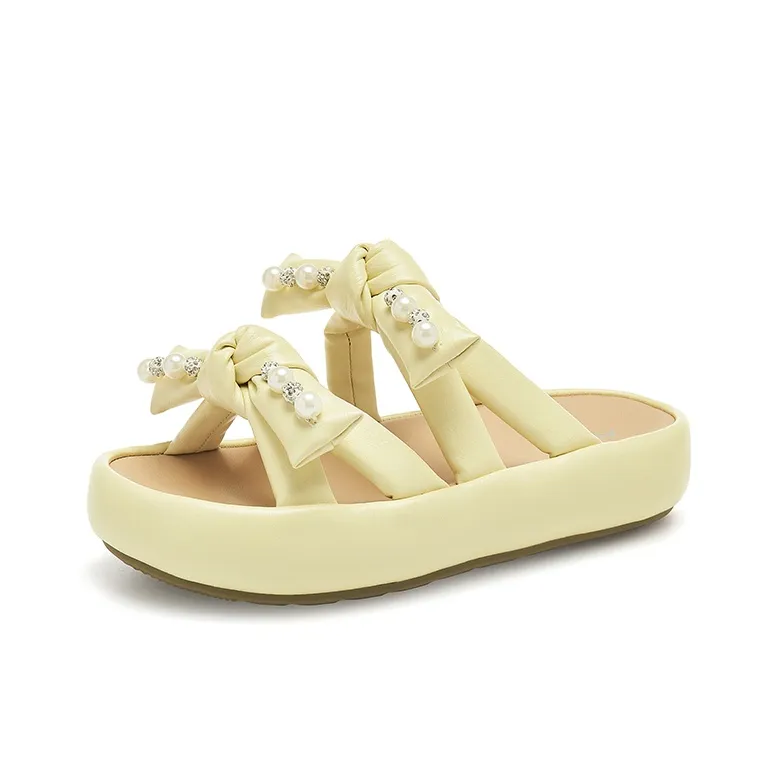AGSDON Slide Slippers Women's Beige/Yellow-8
