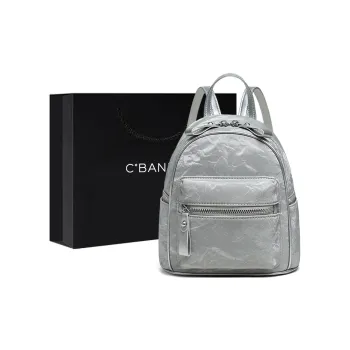 C°BANNER Cow Leather With Synthetic Leather Backpack Medium Size Women's Silver