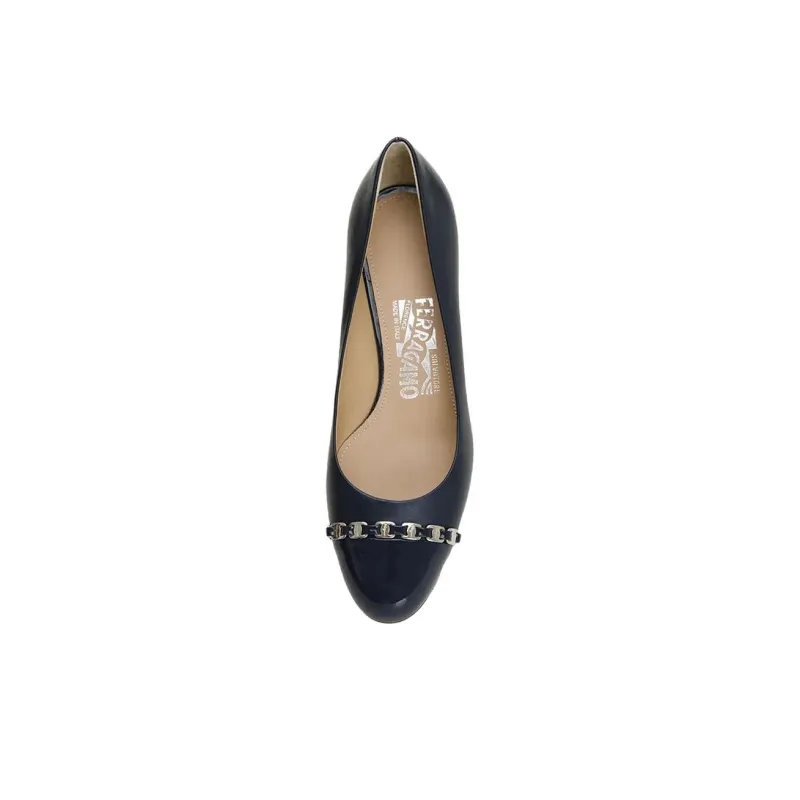 FERRAGAMO Chunky Heel High Heels Women's Dark Blue-2