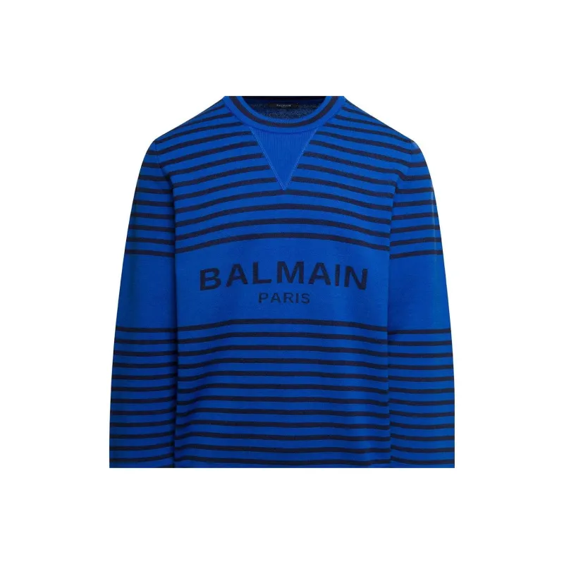 BALMAIN Striped Intarsia Logo Jumper-2