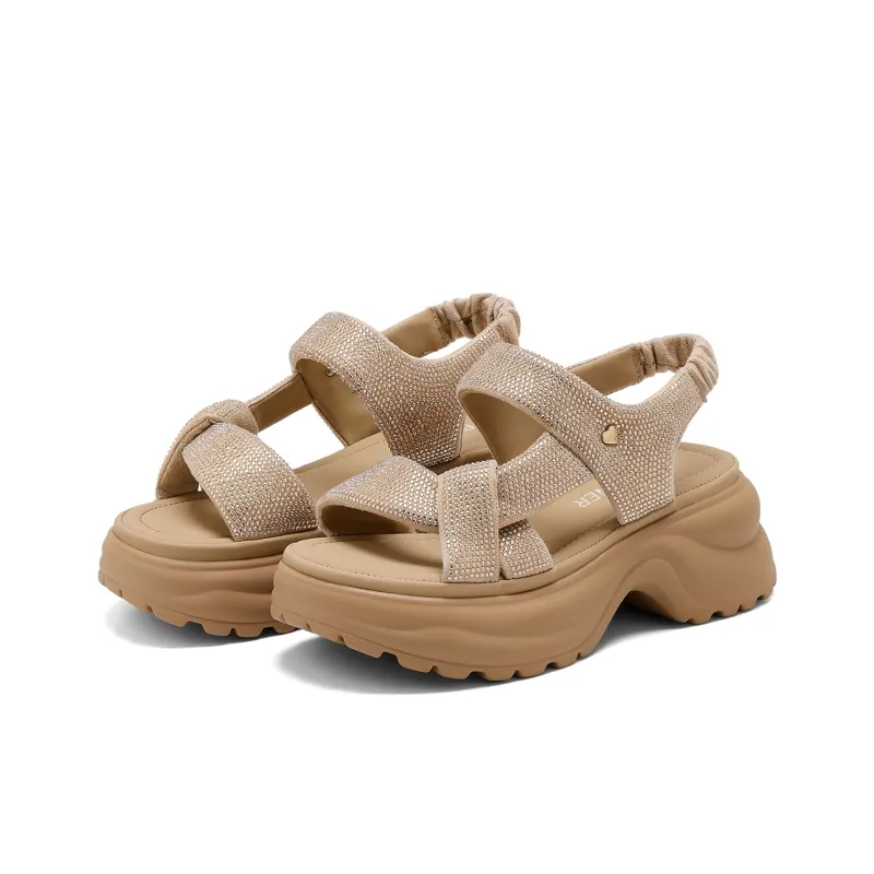 C°BANNER Beach Sandals Women's Beige/Black/Apricot-13