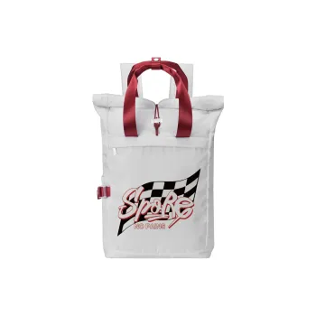Spare No Pains. Polyester Backpack Unisex Gray Red Contrast
