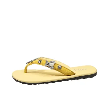 AJPAP Rubber Sole Rhinestone Flip Flops Women's