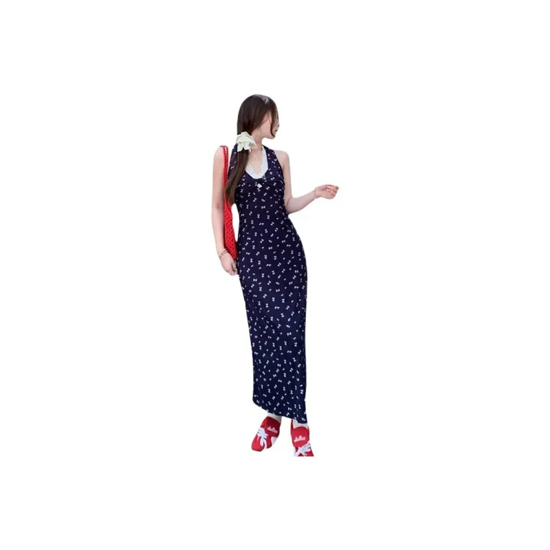 SUSANSAN Slip Dresses Women's Navy Blue Jade Flower-0