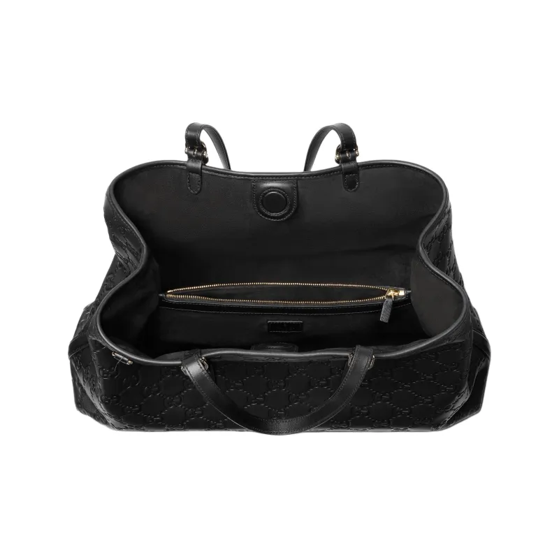 GUCCI GG Emblem Leather Tote Bag, Shopping Bag, Shoulder Bag Tubas Women's Black-4