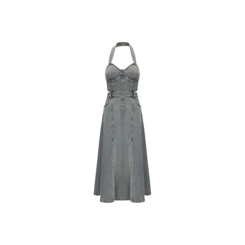 GIMING Slip Dresses Women's Blue-0