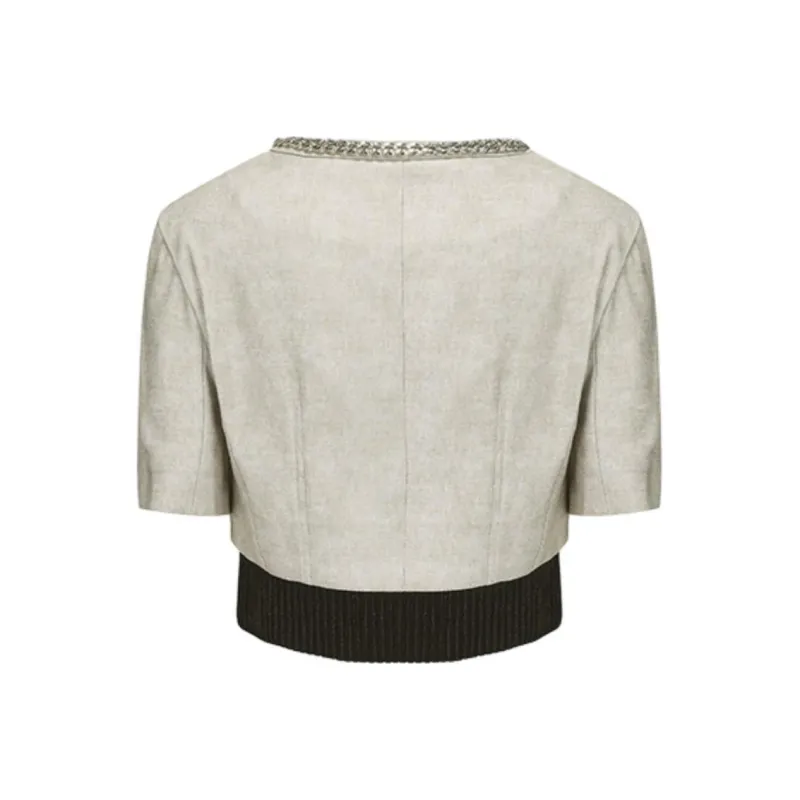 GIMING Cropped Coats Women's Champagne+Black-1