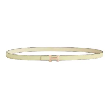 HERMES Metal, Calfskin, Rose Gold Plated Leather Belts Women's Beige 1.3CM