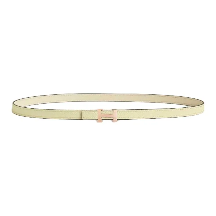 HERMES Metal, Calfskin, Rose Gold Plated Leather Belts Women's Beige 1.3CM-0