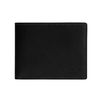 COACH BILLFOLD Natural Grain Leather Wallet Mini Men's Black