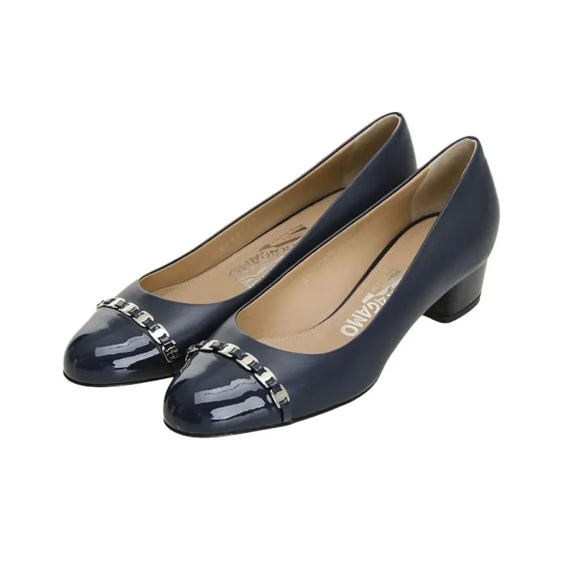 FERRAGAMO Chunky Heel High Heels Women's Dark Blue-1