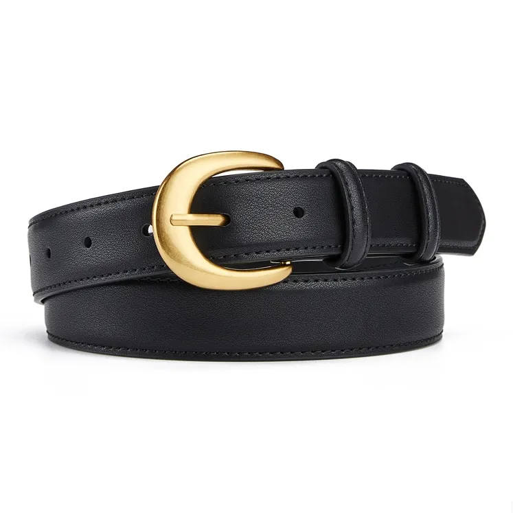 Jeccieziio Cow Leather Belts Women's Gold Width 2.8CM-0